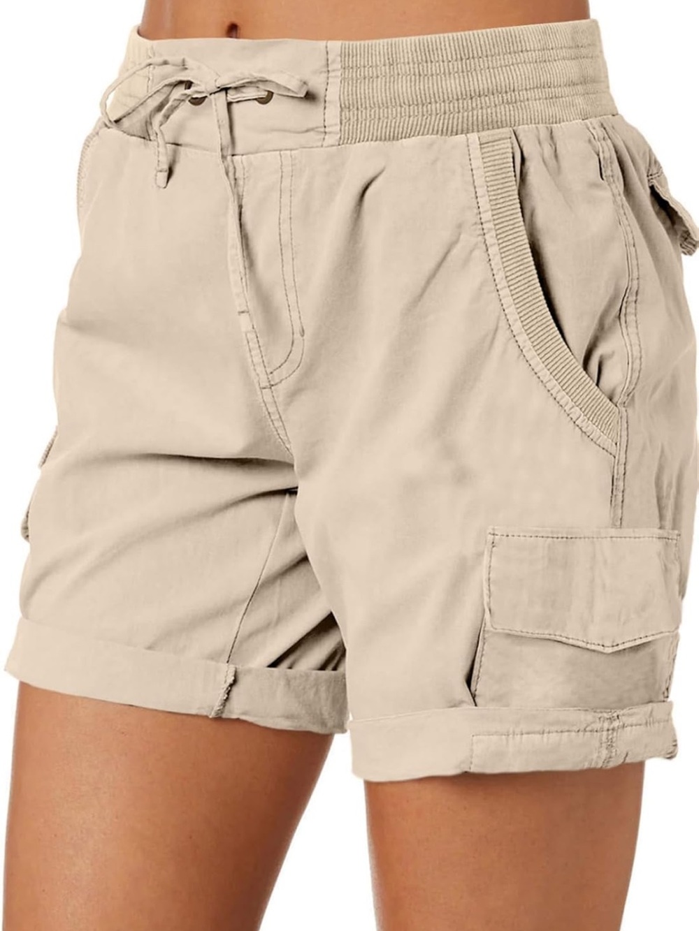 Relaxed Drawstring Cargo Shorts - Beige